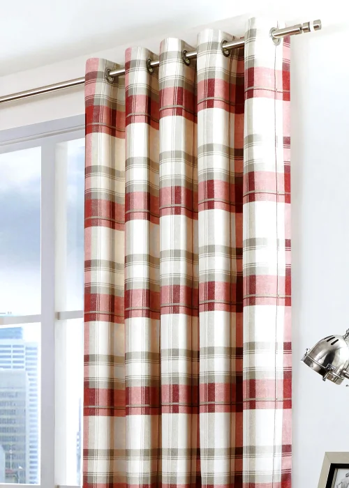 Fusion Balmoral Check Red Eyelet Curtains - 46W X 54D (116x137cm) Image 2