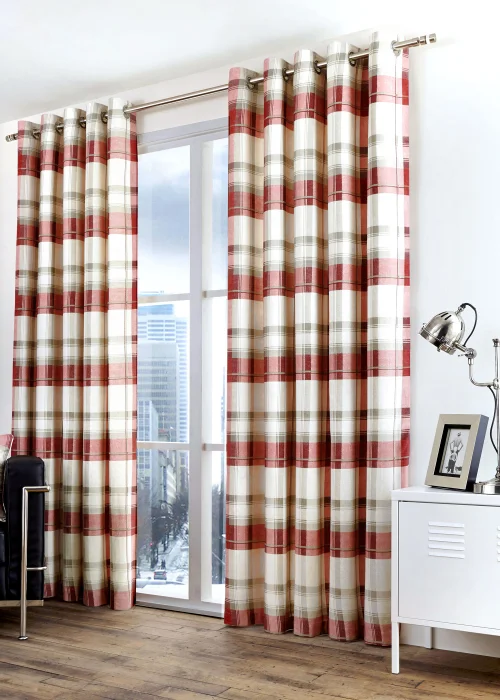 Fusion Balmoral Check Red Eyelet Curtains - 46W X 54D (116x137cm) Image 3