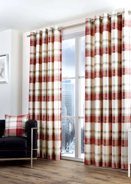 Fusion Balmoral Check Red Eyelet Curtains - 46W X 54D (116x137cm) Image 1