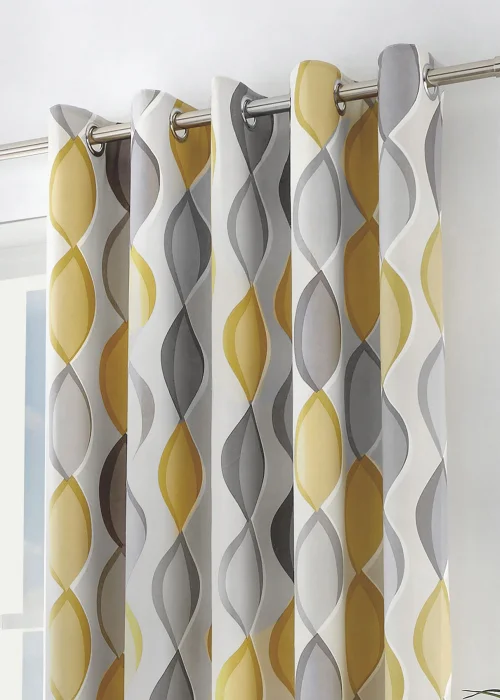 Fusion Lennox Grey and Yellow Eyelet Curtains - 46W X 54D (116x137cm) Image 2