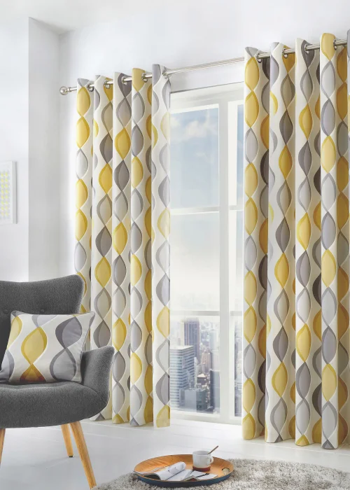 Fusion Lennox Grey and Yellow Eyelet Curtains - 46W X 54D (116x137cm) Image 4