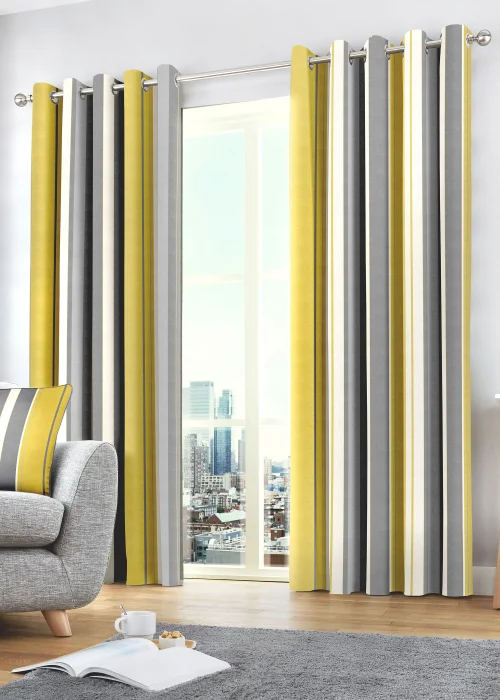 Fusion Whitworth Stripe Yellow Eyelet Curtains - 46W X 72D (117x183cm) Image 1