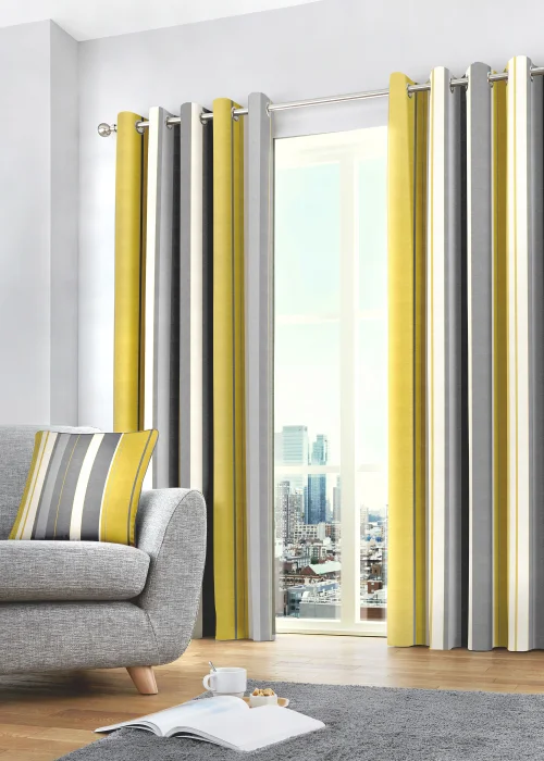 Fusion Whitworth Stripe Yellow Eyelet Curtains - 46W X 72D (117x183cm) Image 4