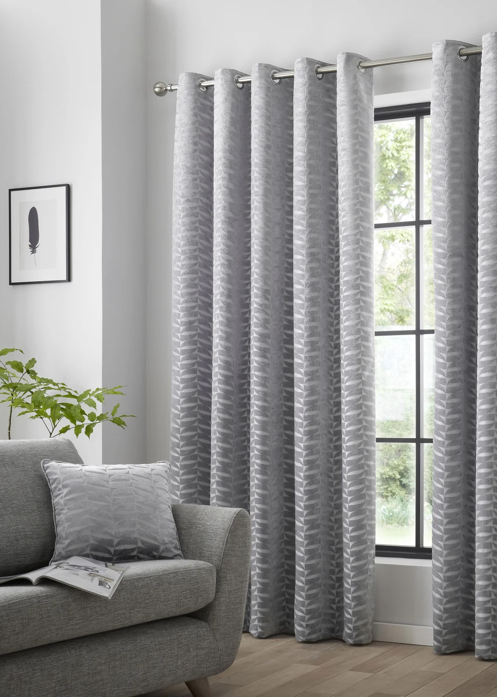 Curtina Kendal Silver Eyelet Curtains - 46W X 54D (116x137cm) Image 1