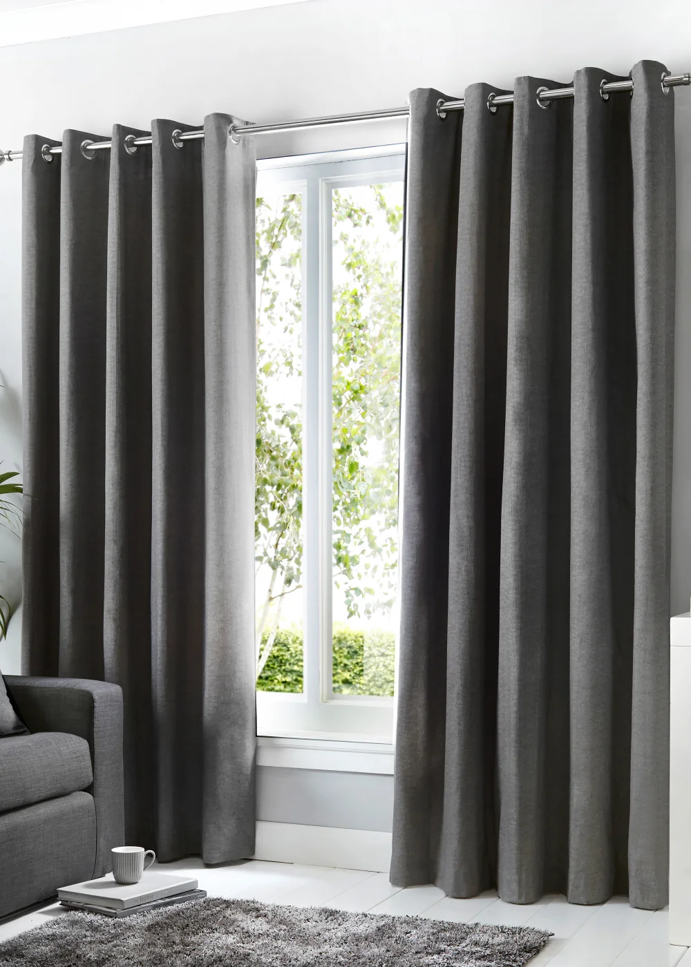 Fusion Sorbonne Grey Eyelet Curtains - 46W X 90D (117x229cm) Image 1