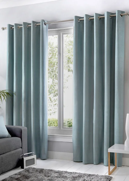 Fusion Sorbonne Duck Egg Blue Eyelet Curtains - 46X X 72D (116x183cm) Image 1