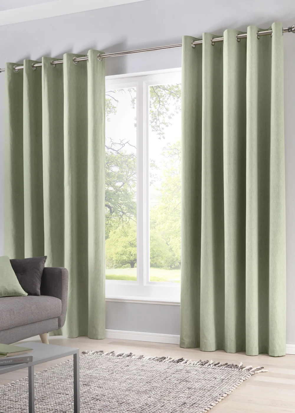 Fusion Sorbonne Green Eyelet Curtains - 90W X 90D (229x229cm) Image 1