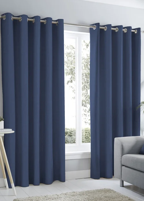Fusion Sorbonne Navy Eyelet Curtains - 66W X 72D (168x183cm) Image 1