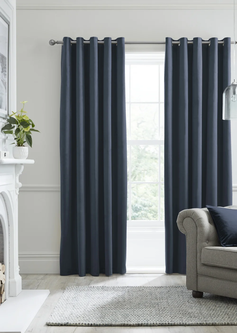 Laurence Llewelyn-Bowen Montrose Velvet Blackout Navy Eyelet Curtains - 46W X 54D (116x137cm) Image 1