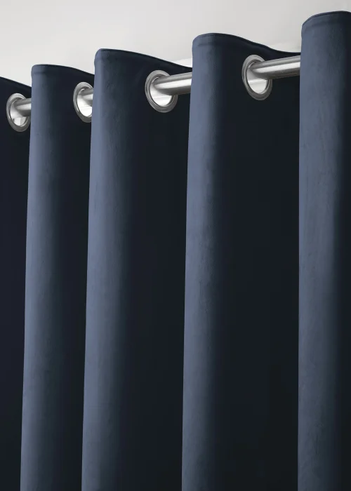 Laurence Llewelyn-Bowen Montrose Velvet Blackout Navy Eyelet Curtains - 46W X 54D (116x137cm) Image 2