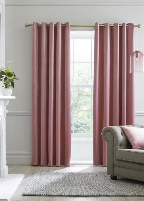 Laurence Llewelyn-Bowen Montrose Velvet Blackout Pink Eyelet Curtains - 46W X 54D (116x137cm) Image 1