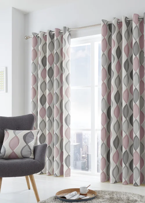 Fusion Lennox Pink Eyelet Curtains - 46W X 54D (116x137cm) Image 4