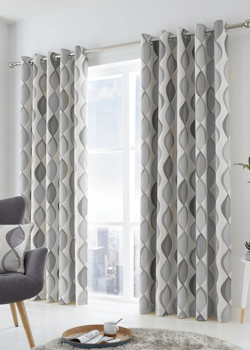 Fusion Lennox Grey Eyelet Curtains - 46W X 54D (116x137cm) Image 1