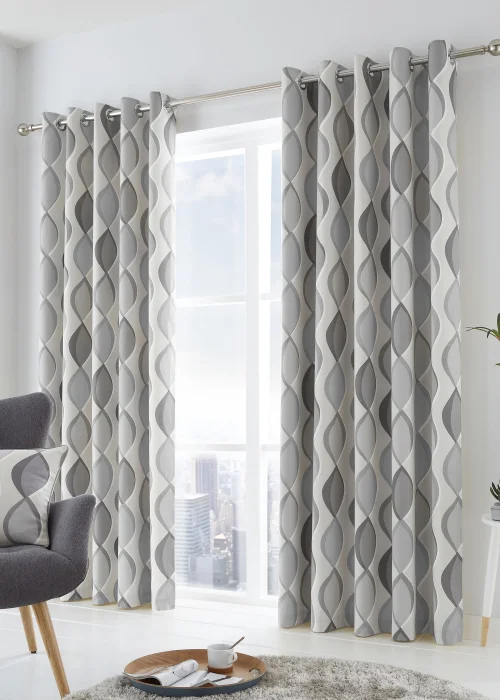 Fusion Lennox Grey Eyelet Curtains - 46W X 54D (116x137cm) Image 1
