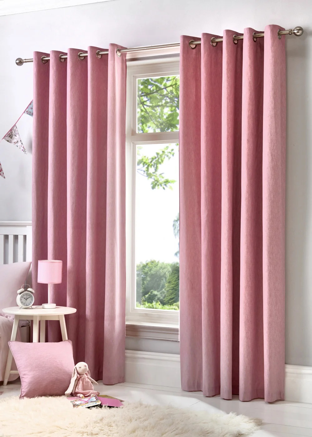 Fusion Sorbonne Pink Eyelet Curtains - 66W X 90D (168x229cm) Image 1
