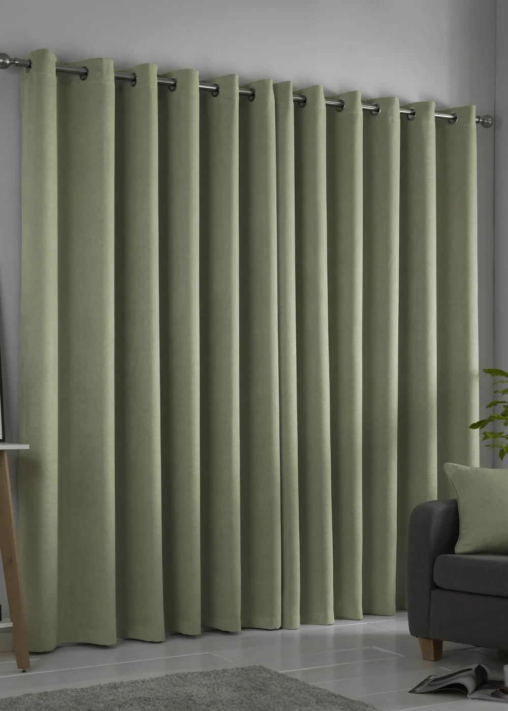 Fusion Strata Dimout Green Eyelet Curtains - 46W X 54D (116x137cm) Image 2