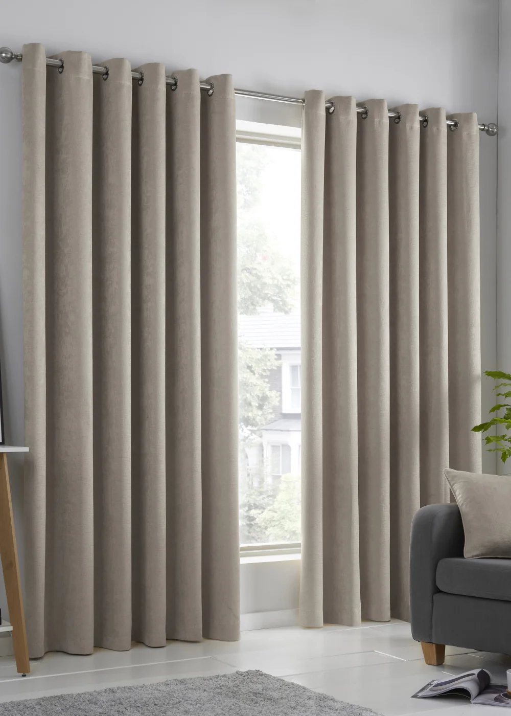 Fusion Strata Dimout Natural Eyelet Curtains - 46W X 54D (116x137cm) Image 1