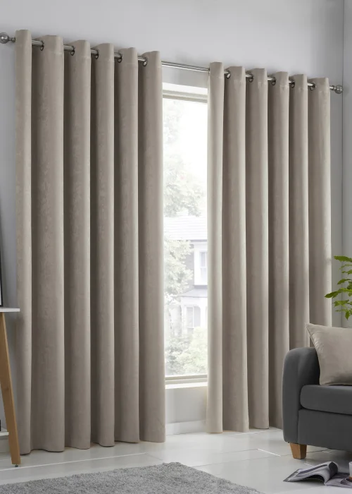Fusion Strata Dimout Natural Eyelet Curtains - 46W X 54D (116x137cm) Image 1