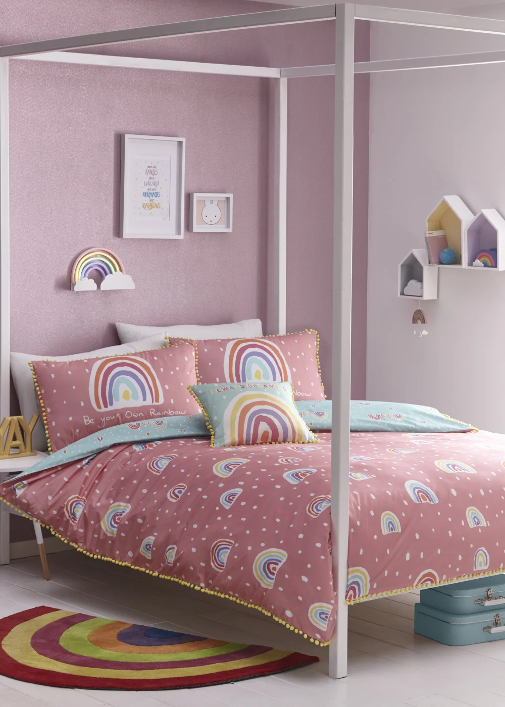 Appletree Kids 100% Cotton Pom Pom Rainbow Duvet Cover - Single Image 1