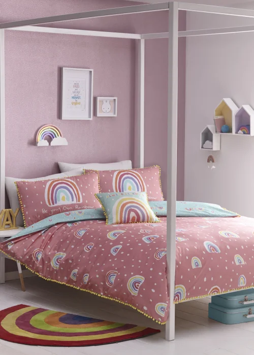 Appletree Kids 100% Cotton Pom Pom Rainbow Duvet Cover - Single Image 1