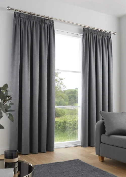 Fusion Galaxy Dimout Grey Pencil Pleat Curtains - 46W X 72D (117x183cm) Image 1
