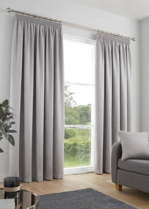 Fusion Galaxy Dimout Silver Pencil Pleat Curtains - 46W X 54D (116x137cm) Image 1