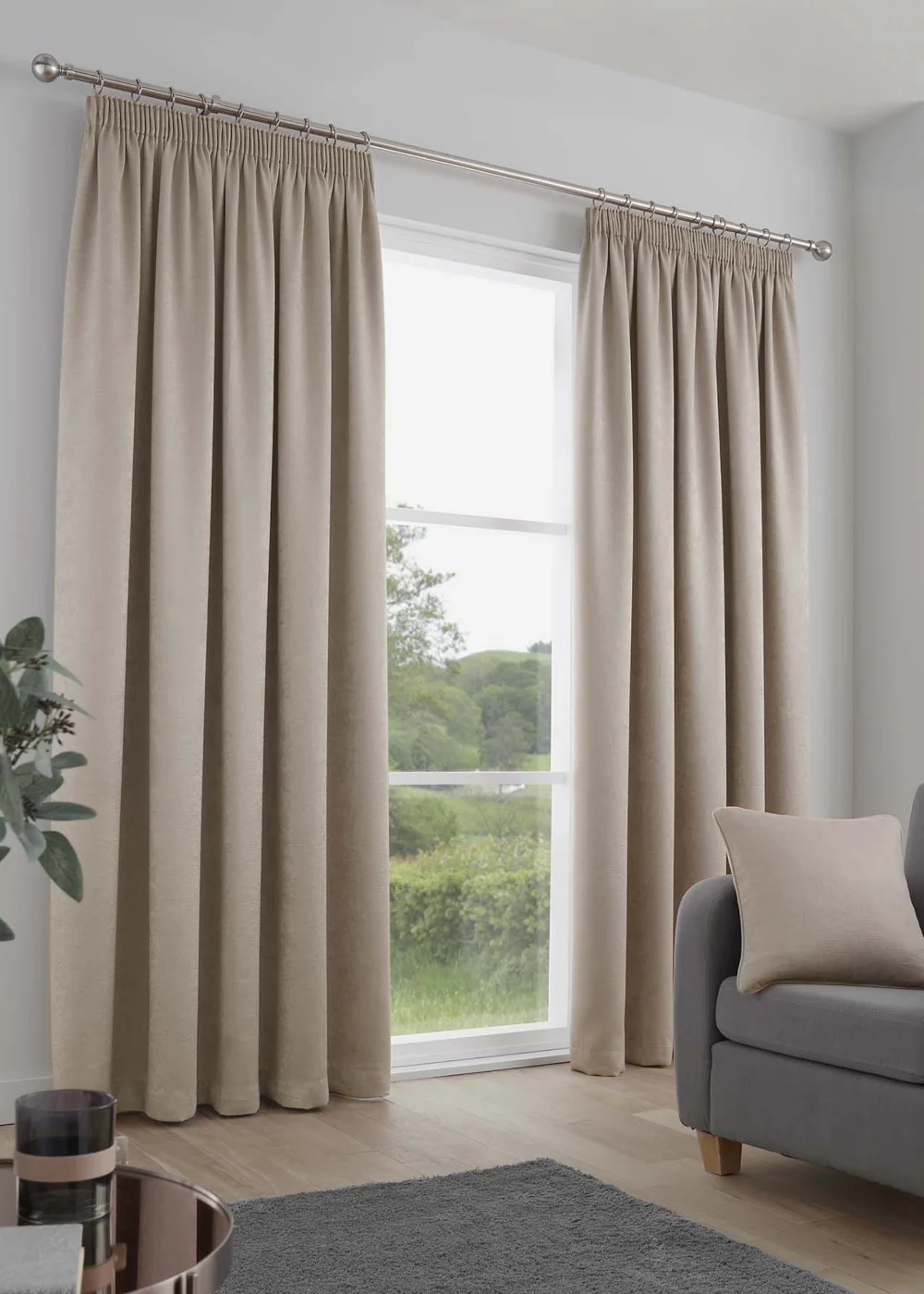 Fusion Galaxy Dimout Beige Pencil Pleat Curtains - 46W X 72D (117x183cm) Image 1