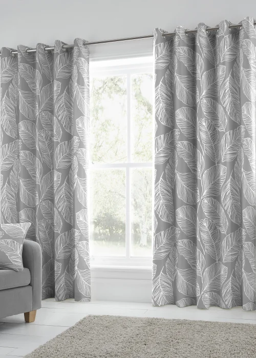 Fusion Matteo Grey Eyelet Curtains - 46W X 54D (116x137cm) Image 1