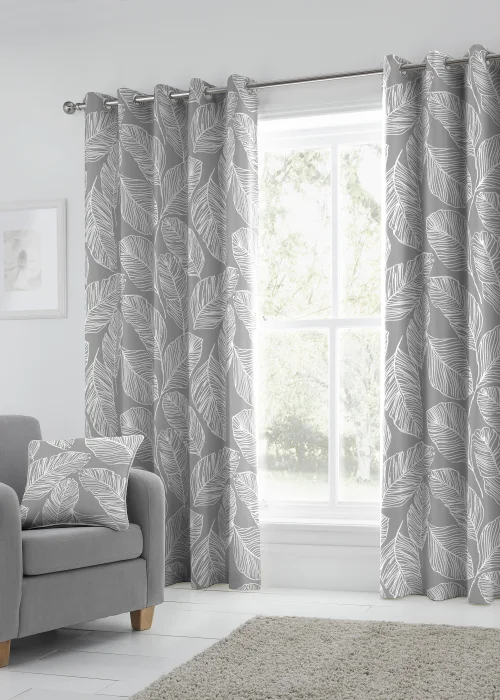 Fusion Matteo Grey Eyelet Curtains - 46W X 54D (116x137cm) Image 4