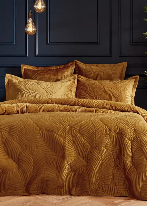 Paoletti Palmeria Quilted Velvet Duvet Cover Set Gold - Double Image 1