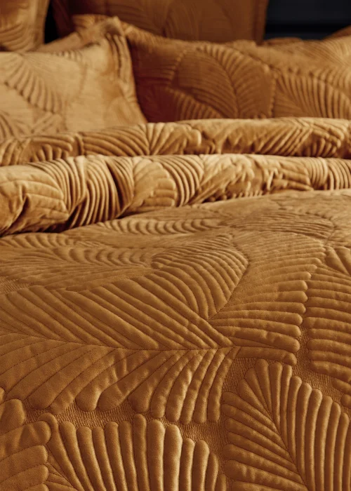 Paoletti Palmeria Quilted Velvet Duvet Cover Set Gold - Double Image 2