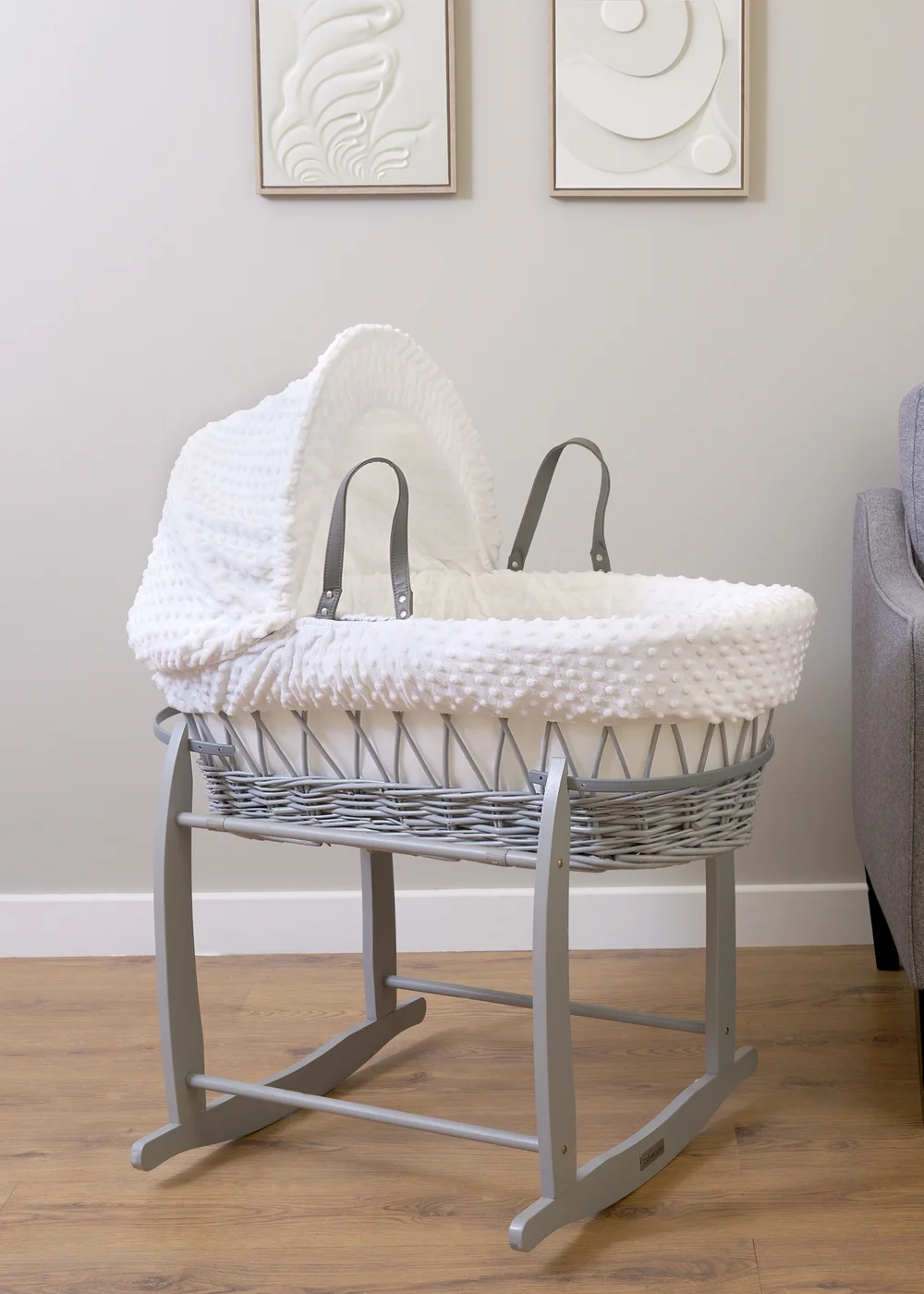 Clair de Lune White Dimple - Grey Wicker Moses Basket - No Size Image 1