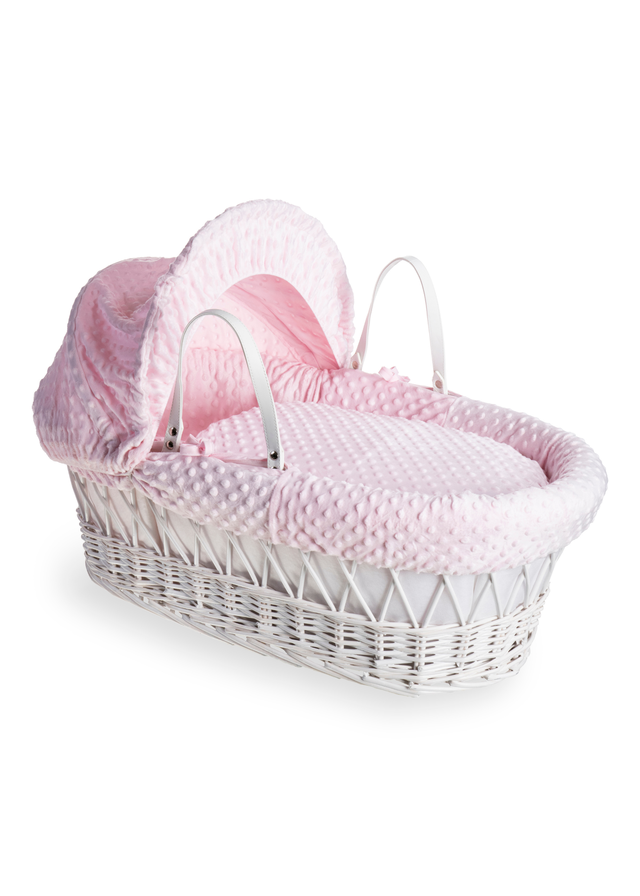 Clair de Lune Pink Dimple White Wicker Moses Basket
