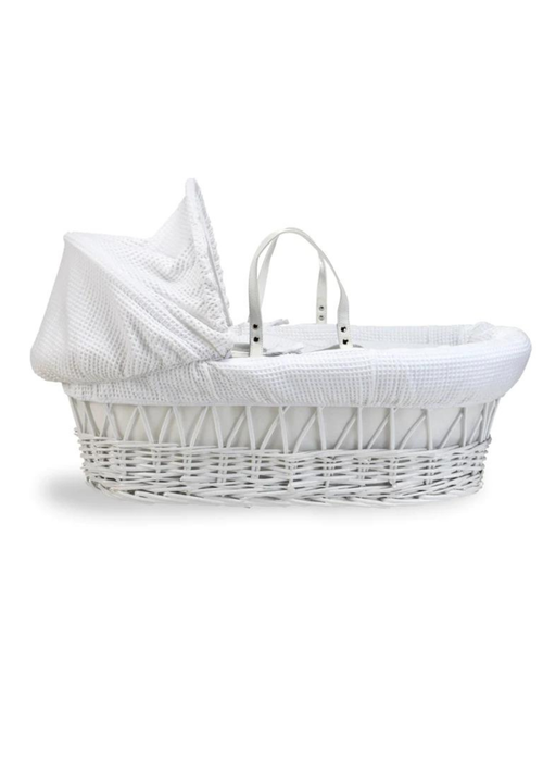 Clair de Lune White Waffle Wicker Moses Basket with Deluxe Rocking Stand - One Size Image 3