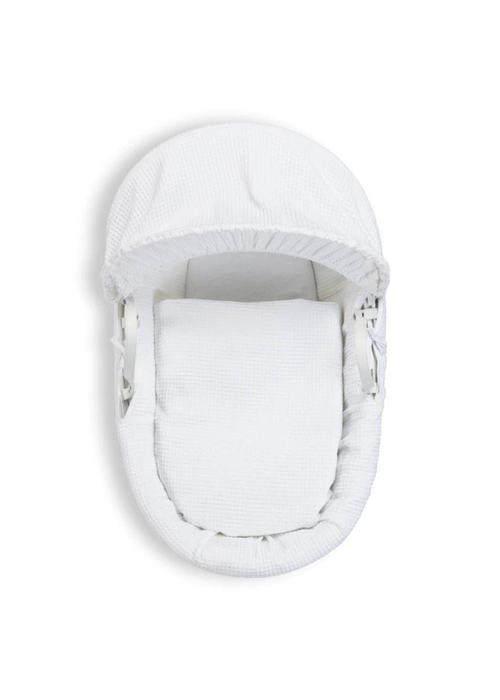 Clair de Lune White Waffle Wicker Moses Basket with Deluxe Rocking Stand - One Size Image 4