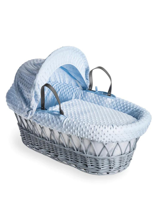 Clair de Lune Blue Dimple Wicker Moses Basket With Deluxe Rocking Stand - No Size Image 2