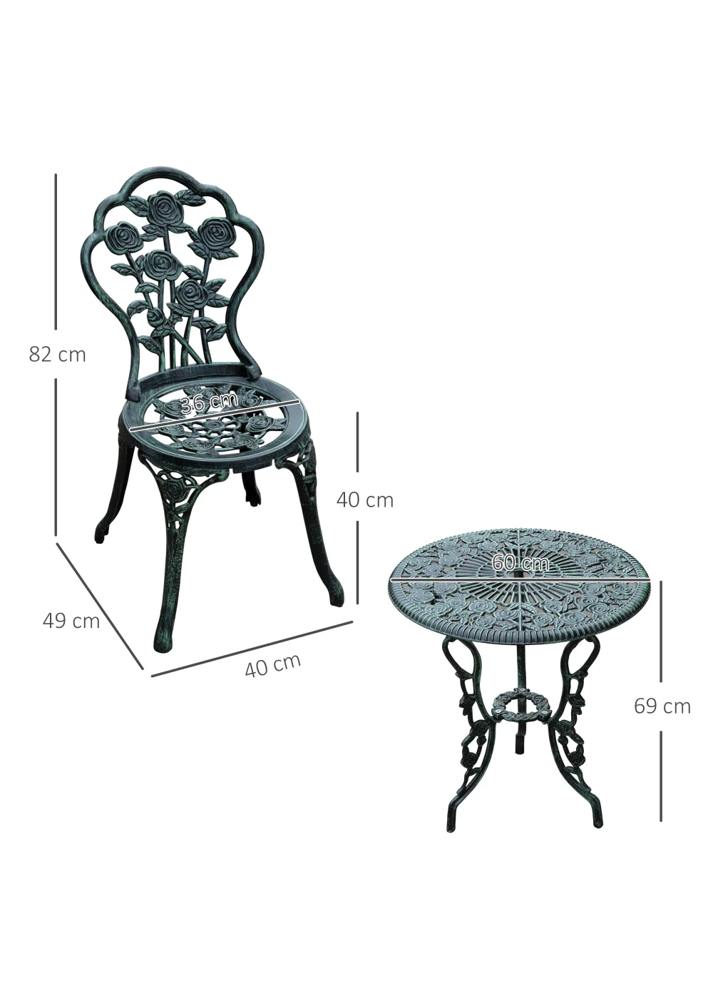 Outsunny 3 Piece Garden Cast Aluminium Bistro Set - No Size Image 3