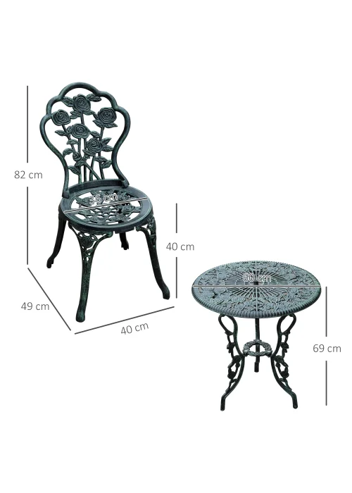 Outsunny 3 Piece Garden Cast Aluminium Bistro Set - No Size Image 3