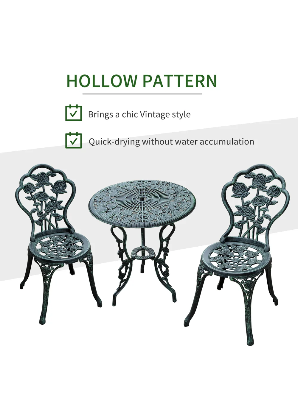 Outsunny 3 Piece Garden Cast Aluminium Bistro Set - No Size Image 5