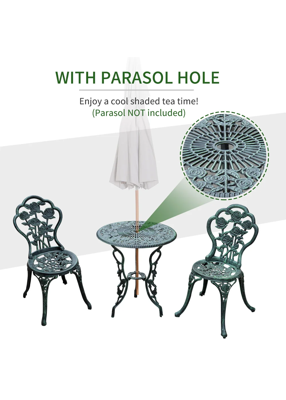 Outsunny 3 Piece Garden Cast Aluminium Bistro Set - No Size Image 4