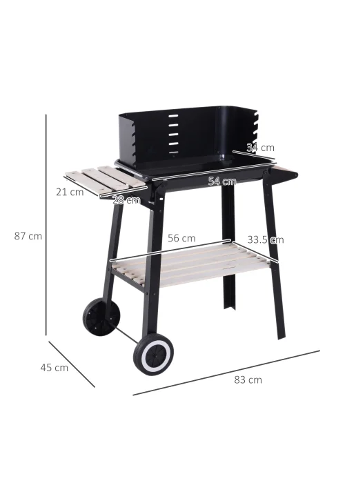 Outsunny Trolley Charcoal BBQ Barbecue Grill with Side Trays Storage Shelf and Wheels - No Size Image 3