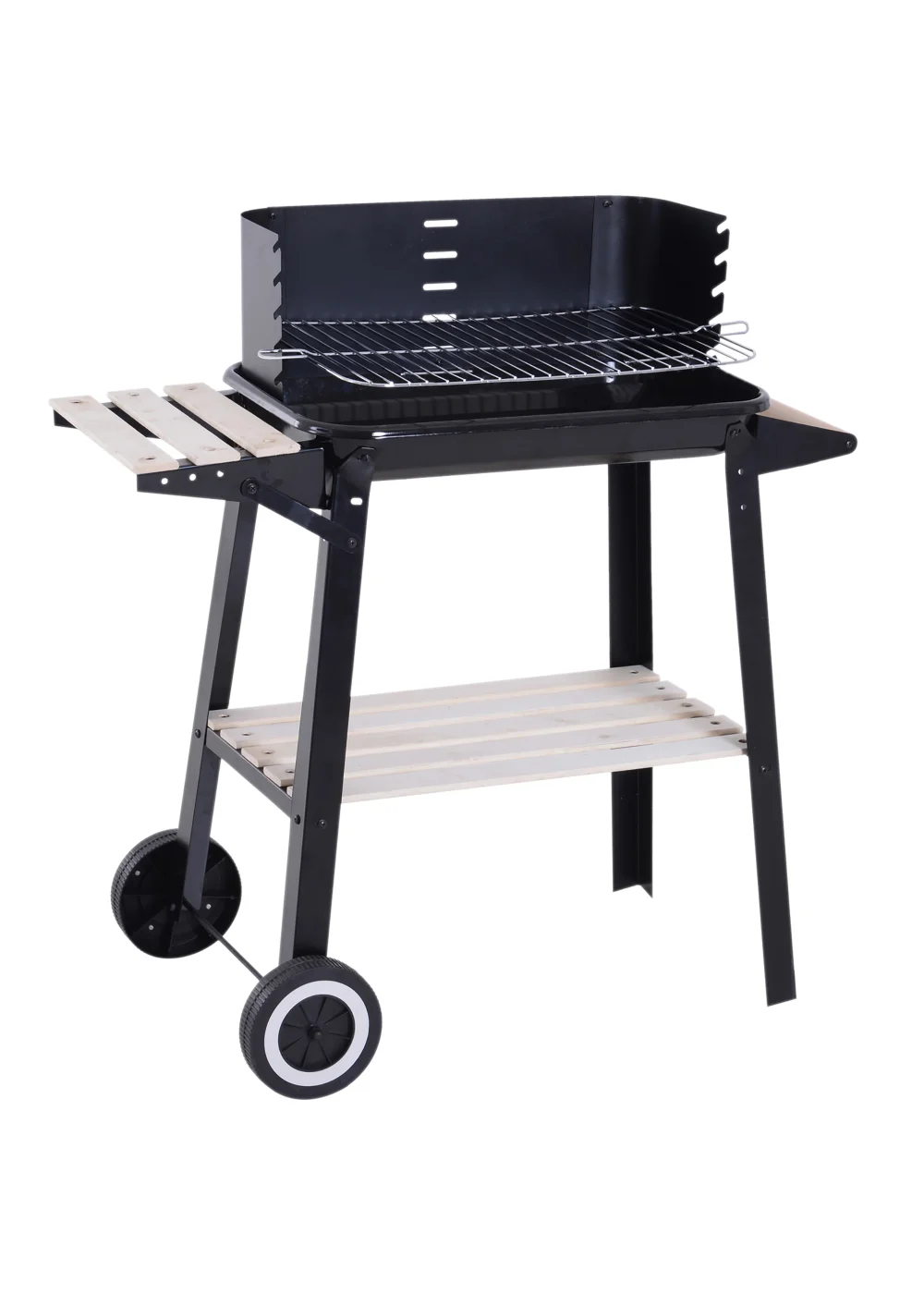 Outsunny Trolley Charcoal BBQ Barbecue Grill with Side Trays Storage Shelf and Wheels - No Size Image 2