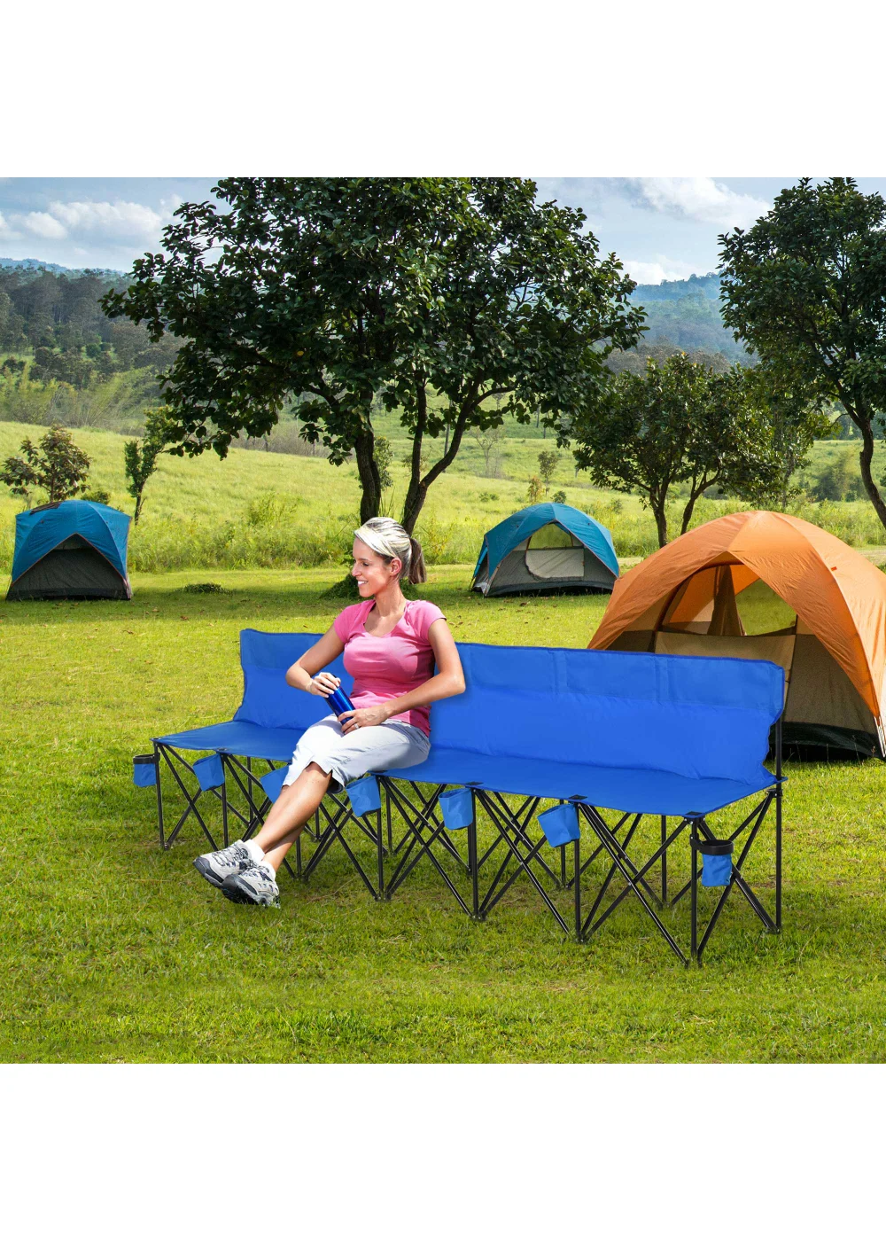 Outsunny 6 Seater Folding Bench, Outdoor Camping Chair Portable Sports Spectator Chair - No Size Image 1