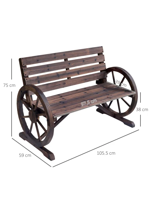 Outsunny 2 Seater Garden Bench Outdoor Garden Armrest Chair with Wooden Cart Wagon Wheel - No Size Image 3