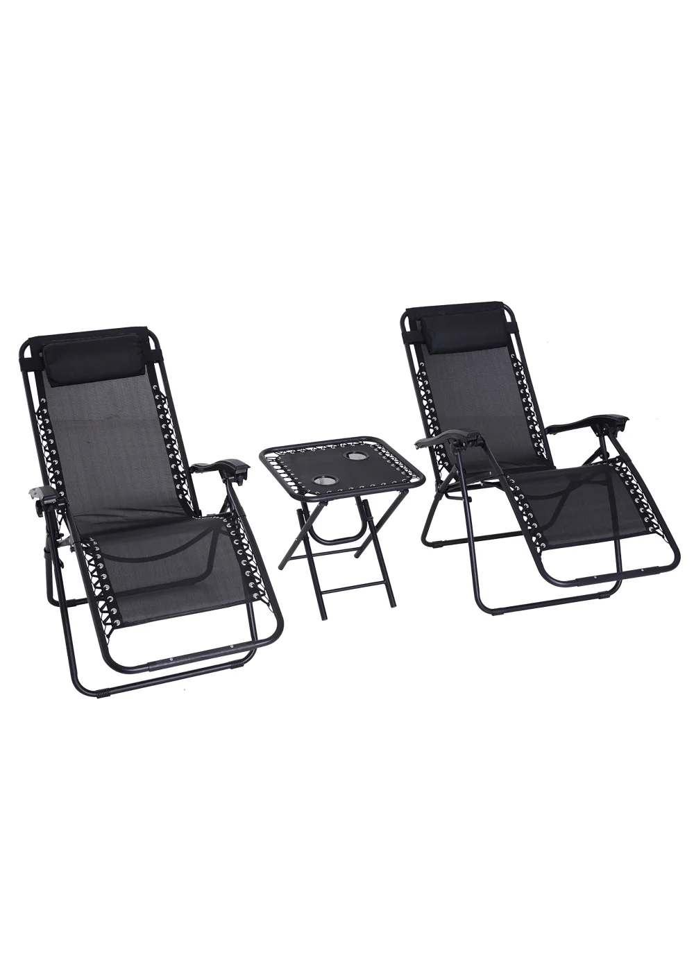 Outsunny 3 PCs Sun Lounger Table & Chairs Set with Cup Holders - No Size Image 2
