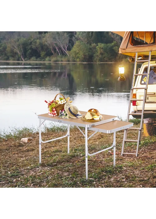 Outsunny Portable Aluminium Picnic Table with Side Desktop (90x70cm) - No Size Image 2