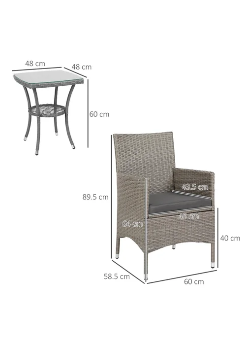 Outsunny Rattan Bistro Set Garden Chair Table Patio Outdoor Light Grey - One Size Image 3