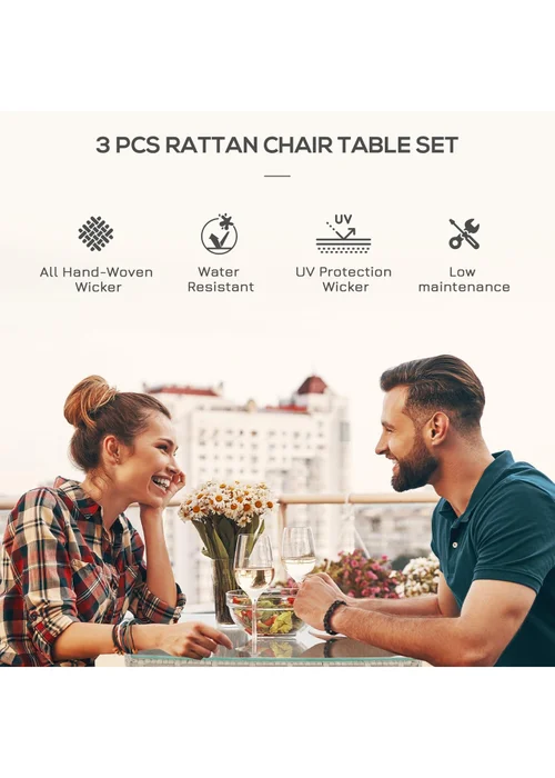 Outsunny Rattan Bistro Set Garden Chair Table Patio Outdoor Light Grey - One Size Image 4