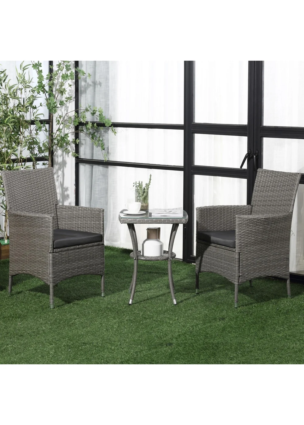 Outsunny Rattan Bistro Set Garden Chair Table Patio Outdoor Light Grey - One Size Image 1