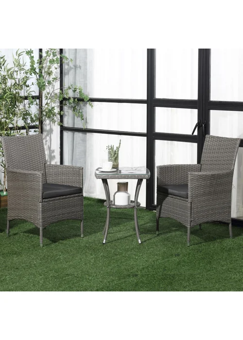 Outsunny Rattan Bistro Set Garden Chair Table Patio Outdoor Light Grey - One Size Image 1
